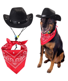 Yewong Pet Cowboy Costume Accessories Dog Cat Pet Size Cowboy Hat and Bandana Scarf West Cowboy Accessories for Puppy Kitten Party Festival and Daily Wearing Set of (Coffee hat+Black Bandana)