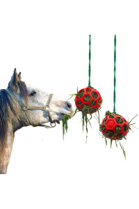 Besimple 2 Pack Horse Treat Ball Hay Feeder Toy, Goat Feeder Ball Hanging Feeding Toy for Horse Goat Sheep Relieve Stress(Red)