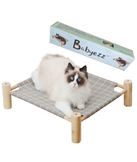 Babyezz Hammock Bed, Wooden Elevated Cooling Bed, Detachable Portable Indoor/Outdoor pet Bed, Suitable for Cats and Small Dogs (Gray Grid)