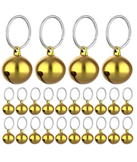 Molain 24pcs Cat Bells & Dog Collar Bells with Keyrings, Training Jingle Bell Collar Pendant Pet Accessories Festival Party DIY SMall Bells(Gold)
