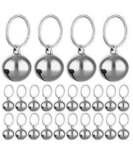 Molain 24pcs Cat Bells & Dog Collar Bells with Keyrings, Training Jingle Bell Collar Pendant Pet Accessories Festival Party DIY SMall Bells(Silver)