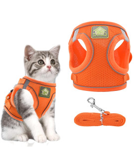 Harness with collar Lead for Dog cat: Escape Proof Soft Mesh Jacket No Pull Vest Reflective coat and Leash Set for Dogs cats Outdoor Walking Running Safety, Medium Small XS Size for Puppy Kitten Pet (Orange, S)