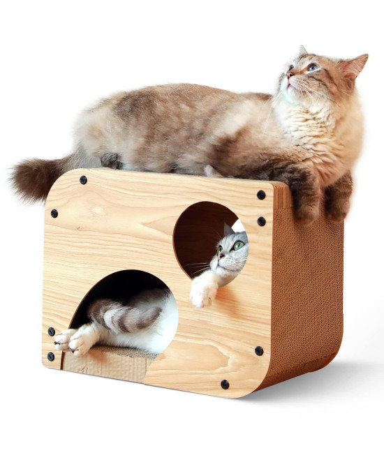 FUKUMARU Cat Scratcher Lounge, 17.3 X 9.8 X 13.4 Inches Vertical and Horizontal Cardboard Cats House, Cat Scratching Post for Indoor Cats as Tunnel and Sofa