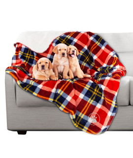 PETMAKER Waterproof Pet Blanket - 50x60 Reversible Plaid Dog Throw Protects Couch, Car, Bed from Spills, Stains or Fur - Dog and Cat Blankets (Red)
