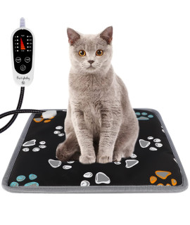 Furrybaby Pet Heating Pad, Waterproof Dog Heating Pad Mat for Cat with 5 Level Timer and Temperature, Pet Heated Warming Pad with Durable Anti-Bite Tube Indoor for Puppy Dog Cat (Black Paw, 17 X 17)