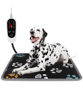 Furrybaby Pet Heating Pad, Waterproof Dog Heating Pad Mat for Cat with 5 Level Timer and Temperature, Pet Heated Warming Pad with Durable Anti-Bite Tube Indoor for Puppy Dog Cat (Black Paw, 24 X 16)
