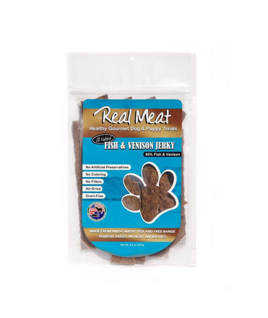 Real Meat Air-Dried Jerky Treats, Free-Range, All-Natural (Fish & Venison Stix, 8oz)