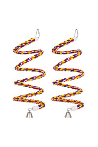 2PCS 43'' Bird Rope Perches Birdcage Swing Toys 100% Cotton No Smell Peck/Chewing with Bell Climbing Standing Bungee Bird Toys for Small to Regular Size Parrot Cockatiel Birds by OSWINMART