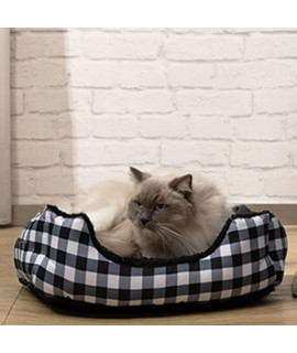 Hollypet Rectangle Plush Dog Cat Bed Self-Warming Pet Bed, Black Check