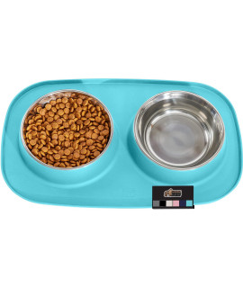 Gorilla Grip 100% Waterproof BPA Free Cat and Dog Bowls Silicone Feeding Mat Set, Stainless Steel Bowl Slip Resistant Raised Edges, Catch Water, Food Mess, No Spills, Pet Accessories, 4 Cup, Turquoise