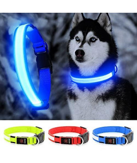 YFbrite Ultra Light USB Rechargeable LED Dog Collar - Adjustable Light up Dog Collar - Waterproof Dog Collar - Flashing Dog Collar Visiblity & Safety for Your Dogs (Blue, Small)