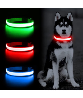 YFbrite Ultra Light USB Rechargeable LED Dog Collar - Adjustable Light up Dog Collar - Waterproof Dog Collar - Flashing Dog Collar Visiblity & Safety for Your Dogs (Red, Medium)
