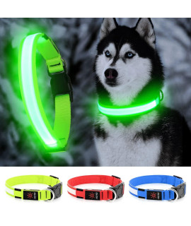 YFbrite Ultra Light USB Rechargeable LED Dog Collar - Adjustable Light up Dog Collar - Waterproof Dog Collar - Flashing Dog Collar Visiblity & Safety for Your Dogs (Green, Small)