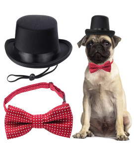 Yewong 2 Pieces Pet Formal Accessories Set - Pet Top Hat with Pet Formal Necktie/Bowtie Birthday Party Gradation Halloween Costumes Accessories for Dog Cat (Red-B) One Size