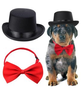 Yewong 2 Pieces Pet Formal Accessories Set - Pet Top Hat with Pet Formal Necktie/Bowtie Birthday Party Gradation Halloween Costumes Accessories for Dog Cat (Red-A) One Size