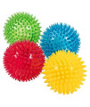 dipperdap 3.5? Spikey Dog Balls (4 Pack) Squeaky Dog Toys Cleans Teeth for Healthier Gums Non-Toxic BPA-Free for Aggressive Chewers Spikey Balls in Red, Blue, Yellow, and Green