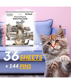 PURRRFECT PAWZ 36-Pack, Matte Cat Scratch Furniture Protector, Cat Scratch Deterrent, Cat Sofa Protector to Prevent Cat Scratching, Precut Couch Scratch Guards to Stop Cats from Scratching Furniture