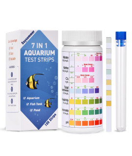 7-Way Aquarium Test Strips, 100 Strips Aquarium Testing Kit for Freshwater Saltwater, Fish Tank Pond Test Strips Testing pH, Alkalinity, Nitrite, Nitrate, Chlorine, Carbonate, Hardness