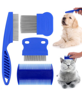 Molain Cat Dog Flea Comb, Pet Tear Stain Remover Comb Set Pet Dog Cat Grooming Comb (4 Pieces)