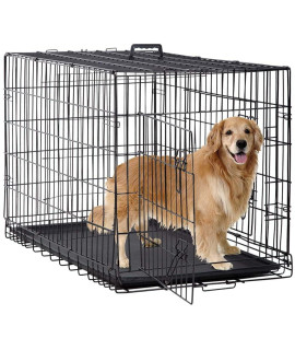BestPet 48 inch 42 inch Large Dog Crate Dog Cage Dog Kennel Metal Wire Double-Door Folding Pet Animal Pet Cage with Plastic Tray and Handle (48)