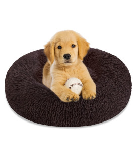 Calming Dog Bed Cat Bed Donut Cuddler, Anti Anxiety Dog Bed for Small Medium Large Dogs Cats, Machine Washable Round Warm Bed, Faux Fur Pet Bed, Waterproof Non-Slip Bottom (23/30/36)
