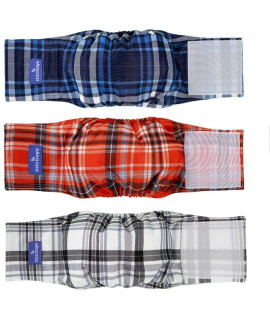 MICOOYO Washable Belly Bands for Male Dogs Reusable Doggie Diapers Absorbent Doggy Wraps with Adjustable Fastener - XSmall (Pack of 3, Plaid Red & Blue & Grey)