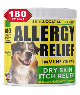 PawfectChew Allergy Relief Dog Chews w/Omega 3 - Itchy Skin Relief - Seasonal Allergies - Pumpkin + Enzymes - Anti-Itch & Hot Spots Aid - Made in USA Immune Supplement - 180 Ct