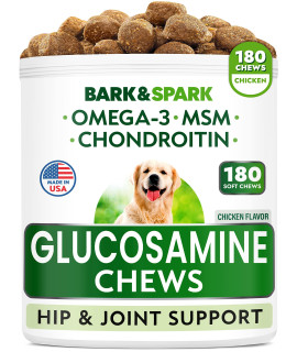 Glucosamine Chondroitin Dog Hip & Joint Supplement - Joint Pain Relief - Hip & Joint Chews for Dogs - Joint Support Large Breed - Senior Doggie Vitamin Pills Joint Health - (180 Treats - Chicken)