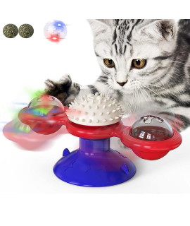 Cat Toys for Indoor Cats,Interactive Windmill Cat Toy,Cat Spinner Toy Suction Cup Cat Toothbrush Toy Kitten Teething Toys with Hair Brush Turntable Massage Scratching Tickle for Cats Kitten Kitty