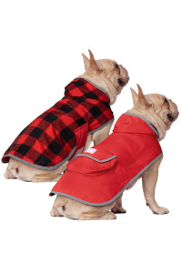HDE Reversible Dog Raincoat Hooded Slicker Poncho Rain Coat Jacket for Small Medium Large Dogs Buffalo Plaid Red - S