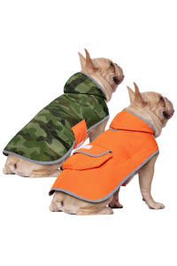 HDE Reversible Dog Raincoat Hooded Slicker Poncho Rain Coat Jacket for Small Medium Large Dogs Camo Orange - S
