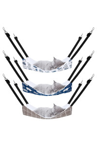 Pedgot 3 Pack Reversible Cat Hanging Hammock with Adjustable Straps and Hooks Double-Sided Pet Cage Hammock Hanging Bed Resting Sleepy Pad for Small Animals Pets, 23.6 x 20 Inches