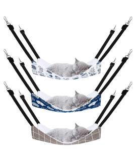 Pedgot 3 Pack Reversible Cat Hanging Hammock with Adjustable Straps and Hooks Double-Sided Pet Cage Hammock Hanging Bed Resting Sleepy Pad for Small Animals Pets, 23.6 x 20 Inches