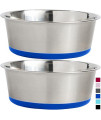 Gorilla Grip Stainless Steel Metal Dog Bowl Set of 2, Rubber Base, Heavy Duty, Rust Resistant, Food Grade BPA Free, Less Sliding, Quiet Pet Bowls for Cats and Dogs, Dry, Wet Foods, 3 Cups, Royal Blue