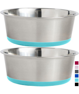 Gorilla Grip Stainless Steel Metal Dog Bowl Set of 2, 6 Cups Rubber Base, Heavy Duty, Rust Resistant, Food Grade BPA Free, Less Sliding, Quiet Pet Bowls for Cats and Dogs, Dry and Wet Foods, Turquoise