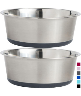 Gorilla Grip Stainless Steel Metal Dog Bowl Set of 2, 6 Cups, Rubber Base, Heavy Duty, Rust Resistant, Food Grade BPA Free, Less Sliding, Quiet Pet Bowls for Cats and Dogs, Dry and Wet Foods, Gray