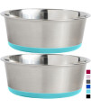 Gorilla Grip Stainless Steel Metal Dog Bowl Set of 2, Rubber Base, Heavy Duty, Rust Resistant, Food Grade BPA Free, Less Sliding, Quiet Pet Bowls for Cats and Dogs, Dry and Wet Foods 3 Cups, Turquoise