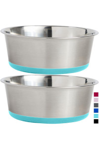 Gorilla Grip Stainless Steel Metal Dog Bowl Set of 2, Rubber Base, Heavy Duty, Rust Resistant, Food Grade BPA Free, Less Sliding, Quiet Pet Bowls for Cats and Dogs, Dry and Wet Foods 3 Cups, Turquoise