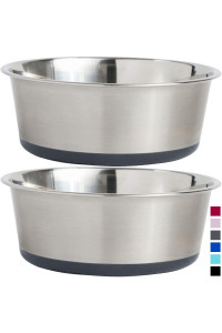 Gorilla Grip Stainless Steel Metal Dog Bowl Set of 2, Rubber Base, Heavy Duty, Rust Resistant, Food Grade BPA Free, Less Sliding, Quiet Pet Bowls for Cats and Dogs, Dry and Wet Foods, 4 Cups, Gray
