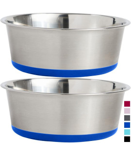 Gorilla Grip Stainless Steel Metal Dog Bowl Set of 2, 4 Cups, Rubber Base, Heavy Duty, Rust Resistant, Food Grade BPA Free, Less Sliding, Quiet Pet Bowls for Cats and Dogs, Dry, Wet Foods, Royal Blue