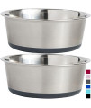 Gorilla Grip Stainless Steel Metal Pet Bowls Set of 2, Quiet Rubber Base, Heavy Duty, Rust Resistant, Food Grade BPA Free, Less Sliding for Cats and Dogs, Dry and Wet Foods, 2 Cups, Gray