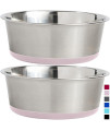 Gorilla Grip Stainless Steel Metal Dog Bowl Set of 2, 6 Cups, Rubber Base, Heavy Duty, Rust Resistant, Food Grade BPA Free, Less Sliding, Quiet Pet Bowls for Cats and Dogs, Dry and Wet Foods, Lt Pink