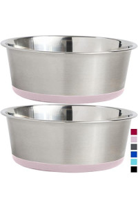 Gorilla Grip Stainless Steel Metal Dog Bowl Set of 2, 6 Cups, Rubber Base, Heavy Duty, Rust Resistant, Food Grade BPA Free, Less Sliding, Quiet Pet Bowls for Cats and Dogs, Dry and Wet Foods, Lt Pink