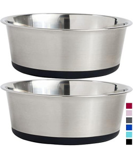 Gorilla Grip Stainless Steel Metal Dog Bowl Set of 2, 6 Cups, Rubber Base, Heavy Duty, Rust Resistant, Food Grade BPA Free, Less Sliding, Quiet Pet Bowls for Cats and Dogs, Dry and Wet Foods, Black