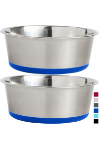 Gorilla Grip Stainless Steel Metal Dog Bowl Set of 2, 8 Cups, Rubber Base, Heavy Duty, Rust Resistant, Food Grade BPA Free, Less Sliding, Quiet Pet Bowls for Cats and Dogs, Dry, Wet Foods, Royal Blue