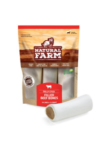 Natural Farm Filled Dog Bones, Bully Stick Flavor (5-6 Inch, 3 Pack), Limited Ingredient Stuffed Dental Dog Bone Treats for Large Dogs