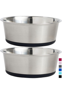Gorilla Grip Stainless Steel Metal Dog Bowl Set of 2, 8 Cups, Rubber Base, Heavy Duty, Rust Resistant, Food Grade BPA Free, Less Sliding, Quiet Pet Bowls for Cats and Dogs, Dry and Wet Foods, Black