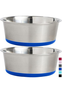 Gorilla Grip Stainless Steel Metal Dog Bowl Set of 2, 6 Cups, Rubber Base, Heavy Duty, Rust Resistant, Food Grade BPA Free, Less Sliding, Quiet Pet Bowls for Cats and Dogs, Dry, Wet Foods, Royal Blue