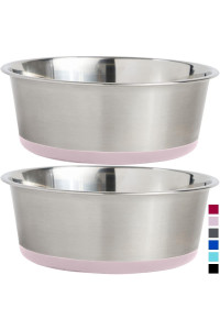 Gorilla Grip Stainless Steel Metal Dog Bowl Set of 2, 8 Cups, Rubber Base, Heavy Duty, Rust Resistant, Food Grade BPA Free, Less Sliding, Quiet Pet Bowls for Cats and Dogs, Dry and Wet Foods, Lt Pink