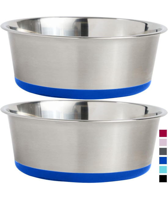 Gorilla Grip Stainless Steel Metal Dog Bowl Set of 2, Rubber Base, Heavy Duty, Rust Resistant, Food Grade BPA Free, Less Sliding, Quiet Pet Bowls for Cats and Dogs, Dry, Wet Foods, 2 Cups, Royal Blue
